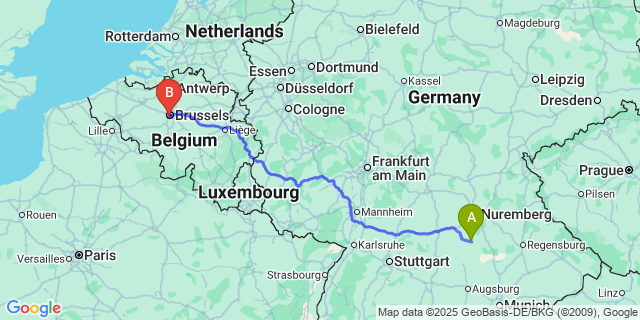 Map: Brussels Midi Train Station to Elingen