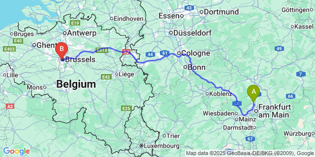 Map: Brussels Midi Train Station to Emblem