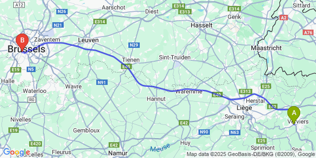 Map: Brussels Midi Train Station to Ensival