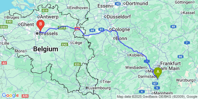 Map: Brussels Zaventem Airport (BRU) to Erbaut