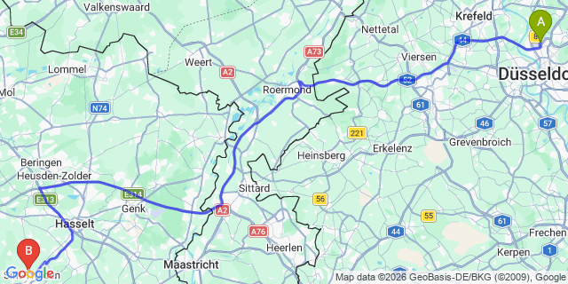 Map: Düsseldorf Airport (DUS) to Nieuwerkerken