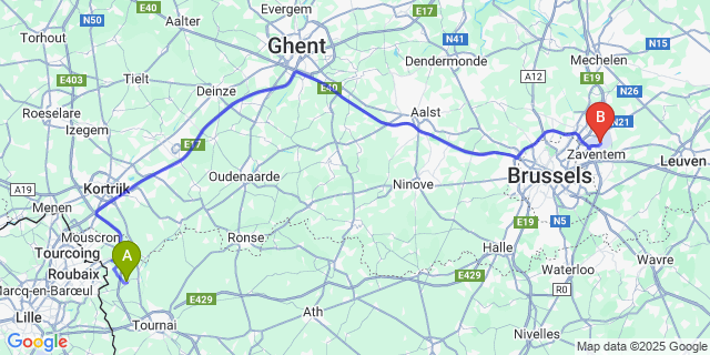 Map: Brussels Zaventem Airport (BRU) to Estaimbourg
