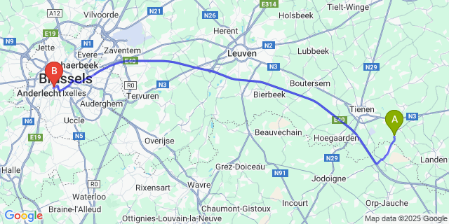 Map: Brussels Midi Train Station to Ezemaal