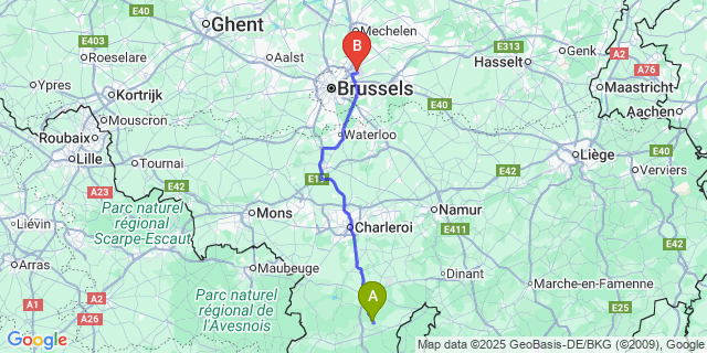 Map: Brussels Zaventem Airport (BRU) to Fagnolle