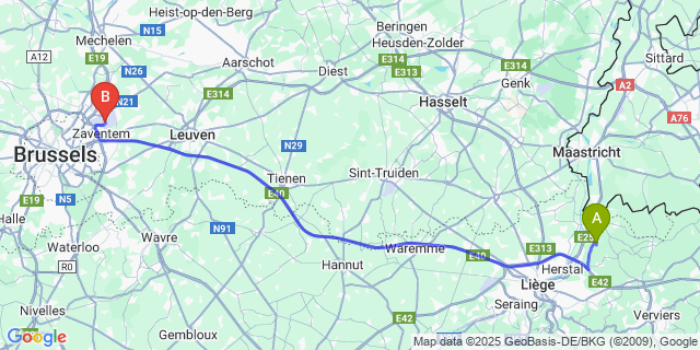 Map: Brussels Zaventem Airport (BRU) to Feneur