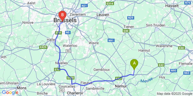 Map: Brussels Midi Train Station to Fernelmont