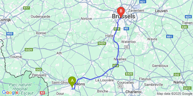 Map: Brussels Midi Train Station to Flénu