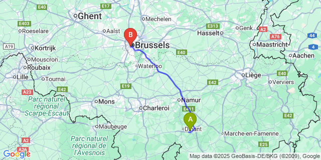 Map: Brussels Midi Train Station to Foy-Notre-Dame