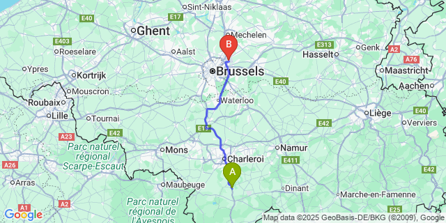 Map: Brussels Zaventem Airport (BRU) to Fraire