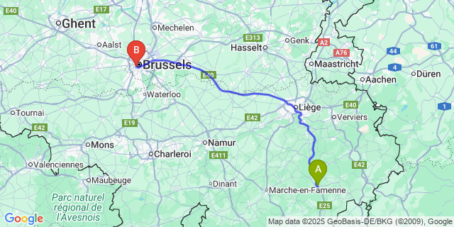 Map: Brussels Midi Train Station to Fraiture