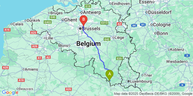 Map: Brussels Zaventem Airport (BRU) to Gérouville