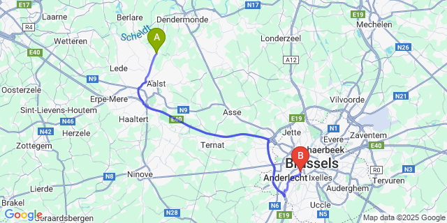 Map: Brussels Midi Train Station to Gijzegem