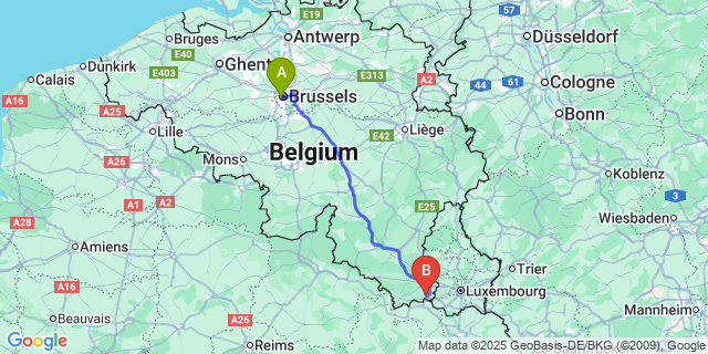 Map: Brussels Midi Train Station to Aix-sur-Cloie