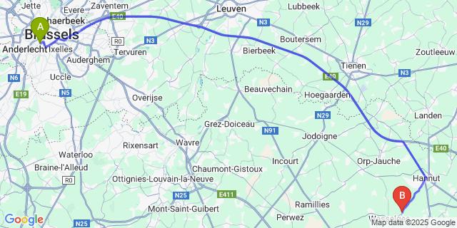Map: Brussels Midi Train Station to Ambresin