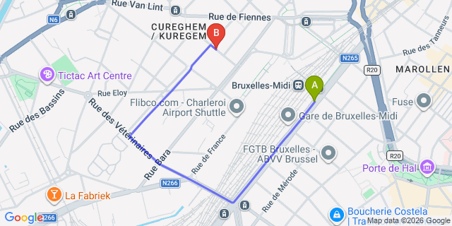 Map: Brussels Midi Train Station to Appart’City Confort Bruxelles Centre gare du midi, Brussels