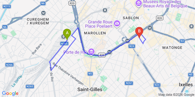 Map: Brussels Midi Train Station to Argus Hotel Brussels by HappyCulture