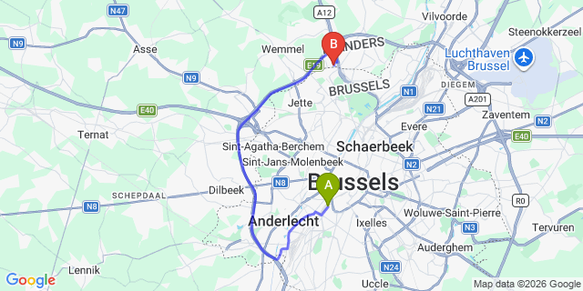 Map: Brussels Midi Train Station to Atomi Hotel, Brussels