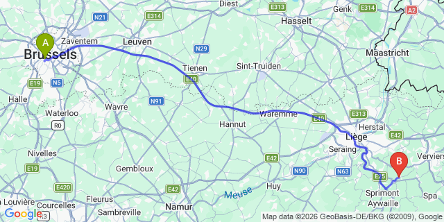 Map: Brussels Midi Train Station to Banneux