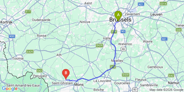 Map: Brussels Midi Train Station to Baudour