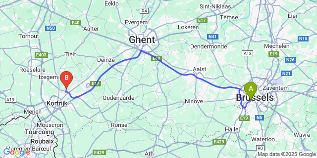 Map: Brussels Midi Train Station to Bavikhove