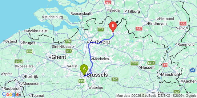 Map: Brussels Midi Train Station to Beerse