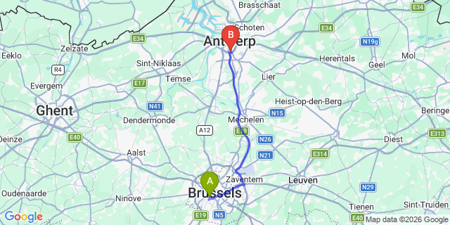 Map: Brussels Midi Train Station to Berchem
