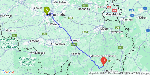 Map: Brussels Midi Train Station to Bertogne