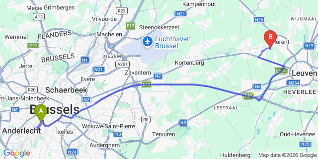 Map: Beverwijk to Brussels Midi Train Station