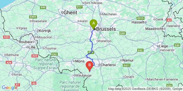 Map: Brussels Midi Train Station to Biercée