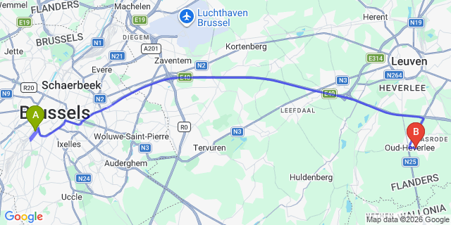Map: Brussels Midi Train Station to Blanden