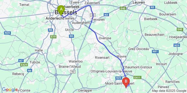 Map: Brussels Midi Train Station to Blanmont