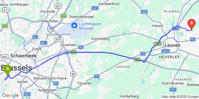 Map: Bodegraven to Brussels Midi Train Station