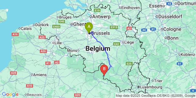 Map: Brussels Midi Train Station to Bohan