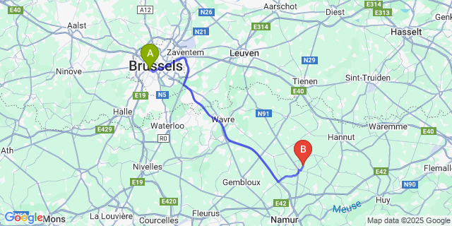 Map: Brussels Midi Train Station to Bolinne