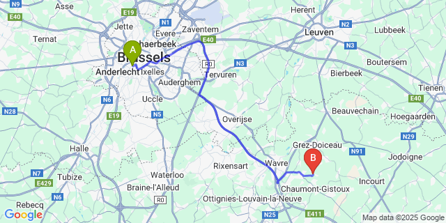 Map: Brussels Midi Train Station to Bonlez