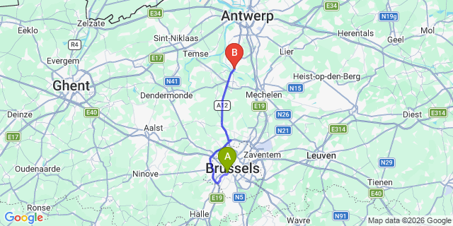 Map: Brussels Midi Train Station to Boom