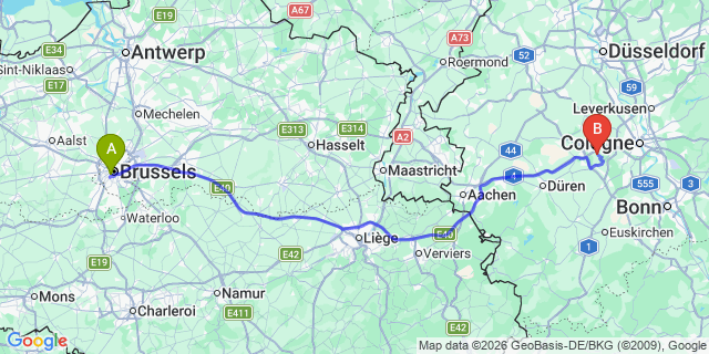 Map: Borne to Brussels Midi Train Station