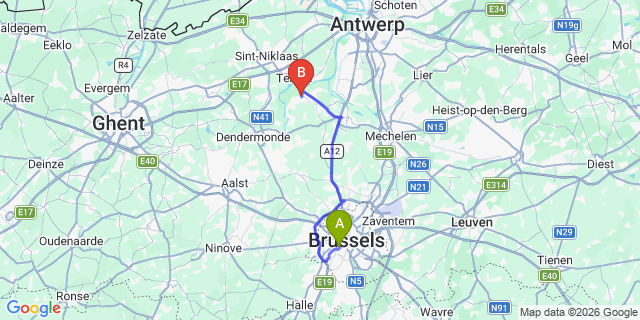 Map: Brussels Midi Train Station to Bornem