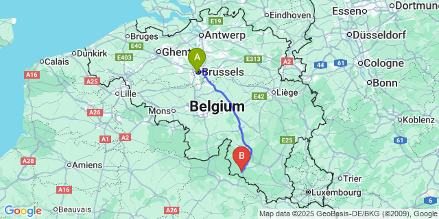 Map: Brussels Midi Train Station to Botassart