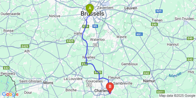 Map: Brussels Midi Train Station to Bouffioulx