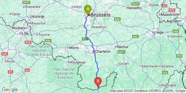 Map: Brussels Midi Train Station to Bruly