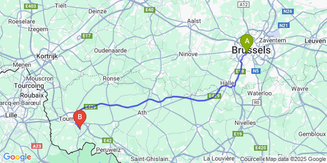 Map: Brussels Midi Train Station to Calonne