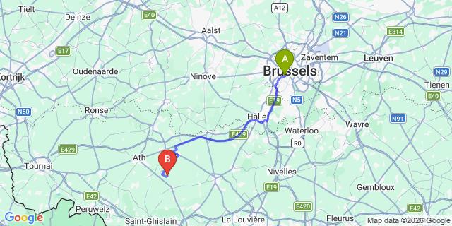 Map: Brussels Midi Train Station to Cambron-Casteau