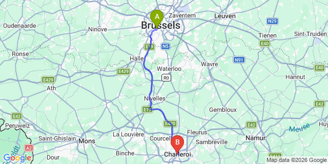 Map: Brussels Midi Train Station to Charleroi