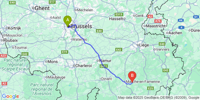 Map: Brussels Midi Train Station to Cheoux