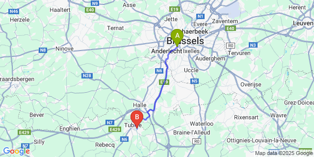 Map: Brussels Midi Train Station to Clabecq