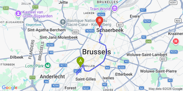 Map: Brussels Midi Train Station to Condo Gardens Brussels