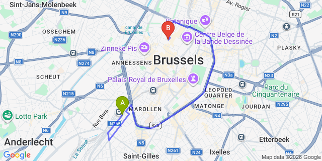 Map: Brussels Midi Train Station to Continental, Brussels