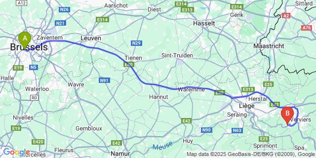 Map: Brussels Midi Train Station to Cornesse