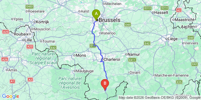 Map: Brussels Midi Train Station to Couvin
